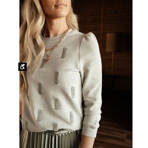 Bohme crew sweatshirt sage green punch needle S